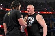 Seth Rollins and Brock Lesnar on RAW prior to WrestleMania 35